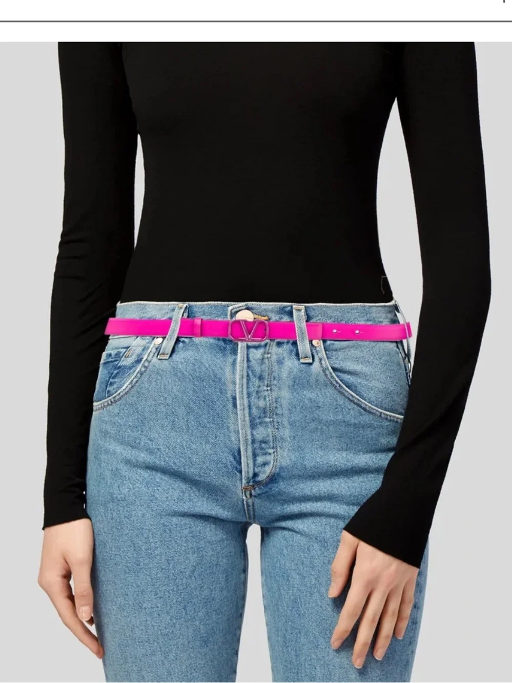 Women’s Valentino Fuchsia V Logo Slim Leather Belt Sz Medium